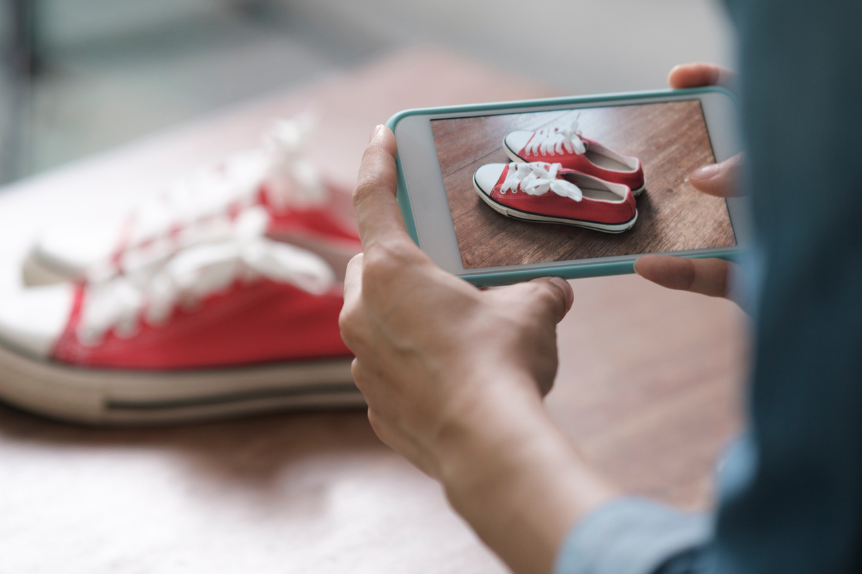 Online Seller Owner Take a Photo of Shoes Product